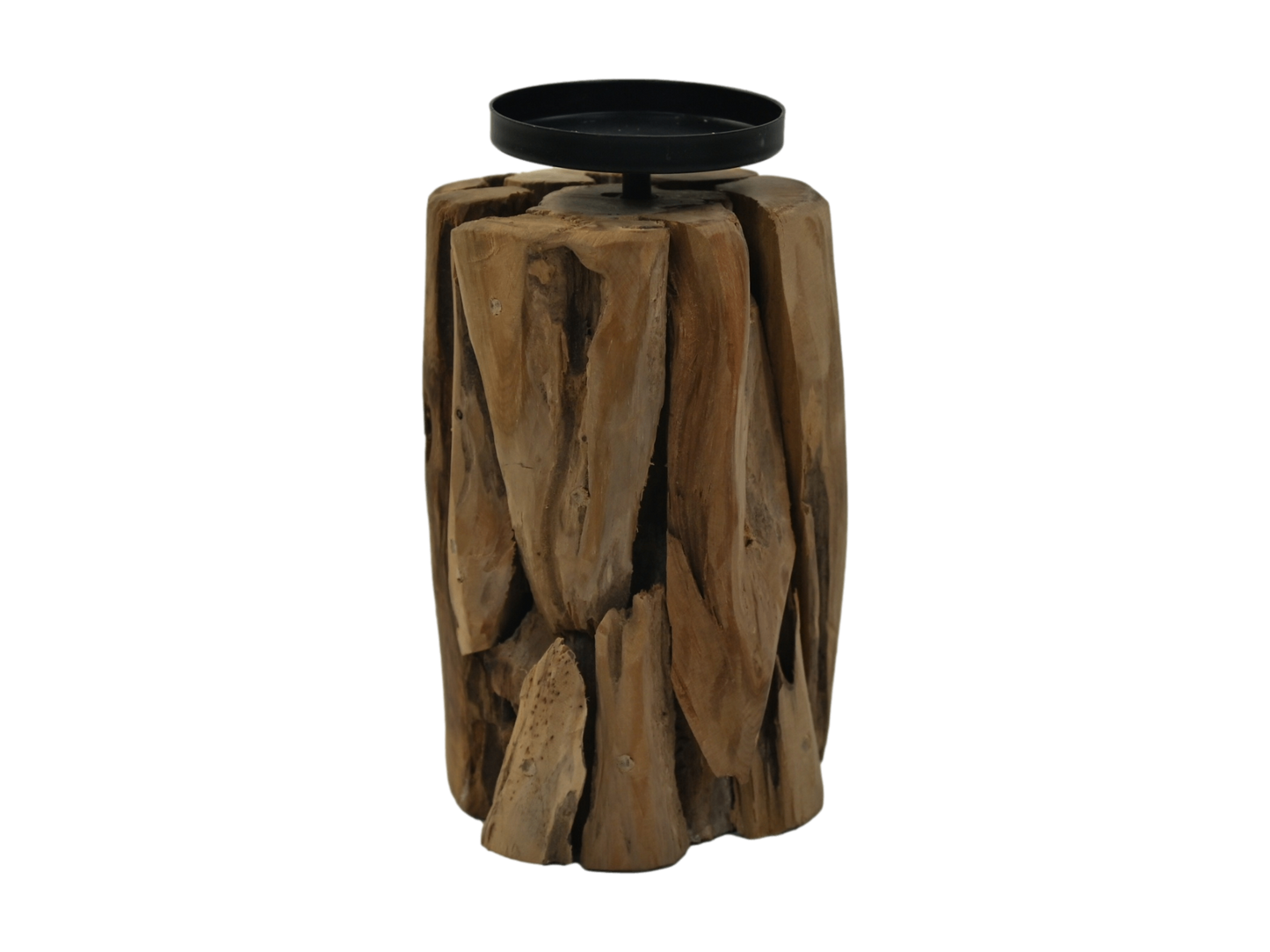 HSM Collection-Kaarsenhouder 1 Kaars-13x13x21-Naturel/Zwart-Teak/Metaal