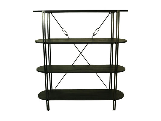 HSM Collection-Wandkast Met 4 Planken-130x39x140-Zwart-Mango/Metaal