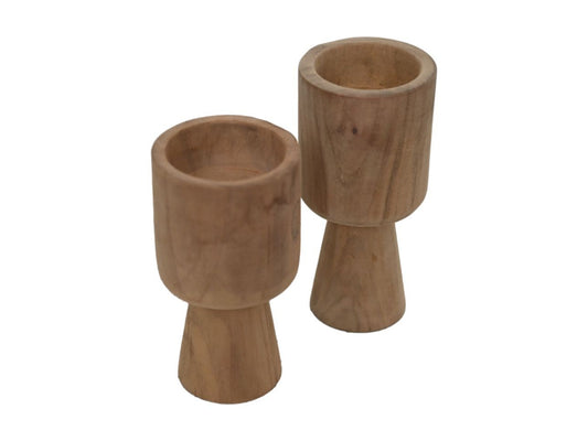 HSM Collection-Kaarsenhouder S/2-ø8x8x15/ø8x8x17-Naturel-Teak