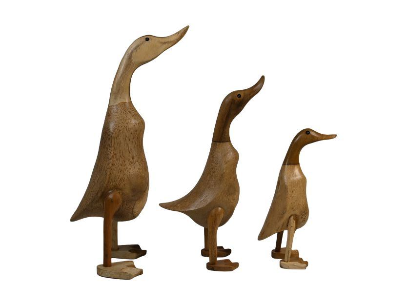 HSM Collection-Houten Eend Handgemaakt S/3-15x13x10/20x17x12/43x33x22-Naturel-Bamboe/Teak
