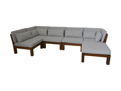 HSM Collection-Tuin Lounge Set Aruba 6 Delig-168x336x64-Naturel/Wit-Teak/Stof