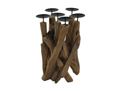 HSM Collection-Kaarsenhouder 6 Kaarsen-27x27x39-Naturel/Zwart-Teak/Metaal
