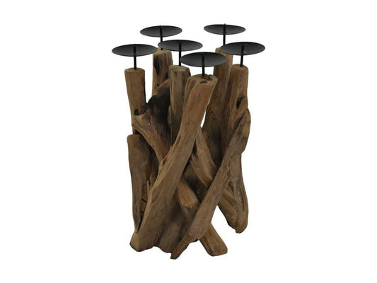 HSM Collection-Kaarsenhouder 6 Kaarsen-27x27x39-Naturel/Zwart-Teak/Metaal