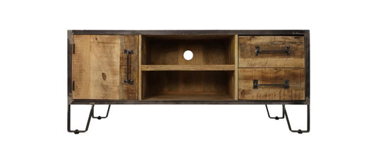 HSM Collection-Tv Meubel Hayward 1 Deur 2 La-130x40x55-Naturel/Zwart-Mango/Metaal