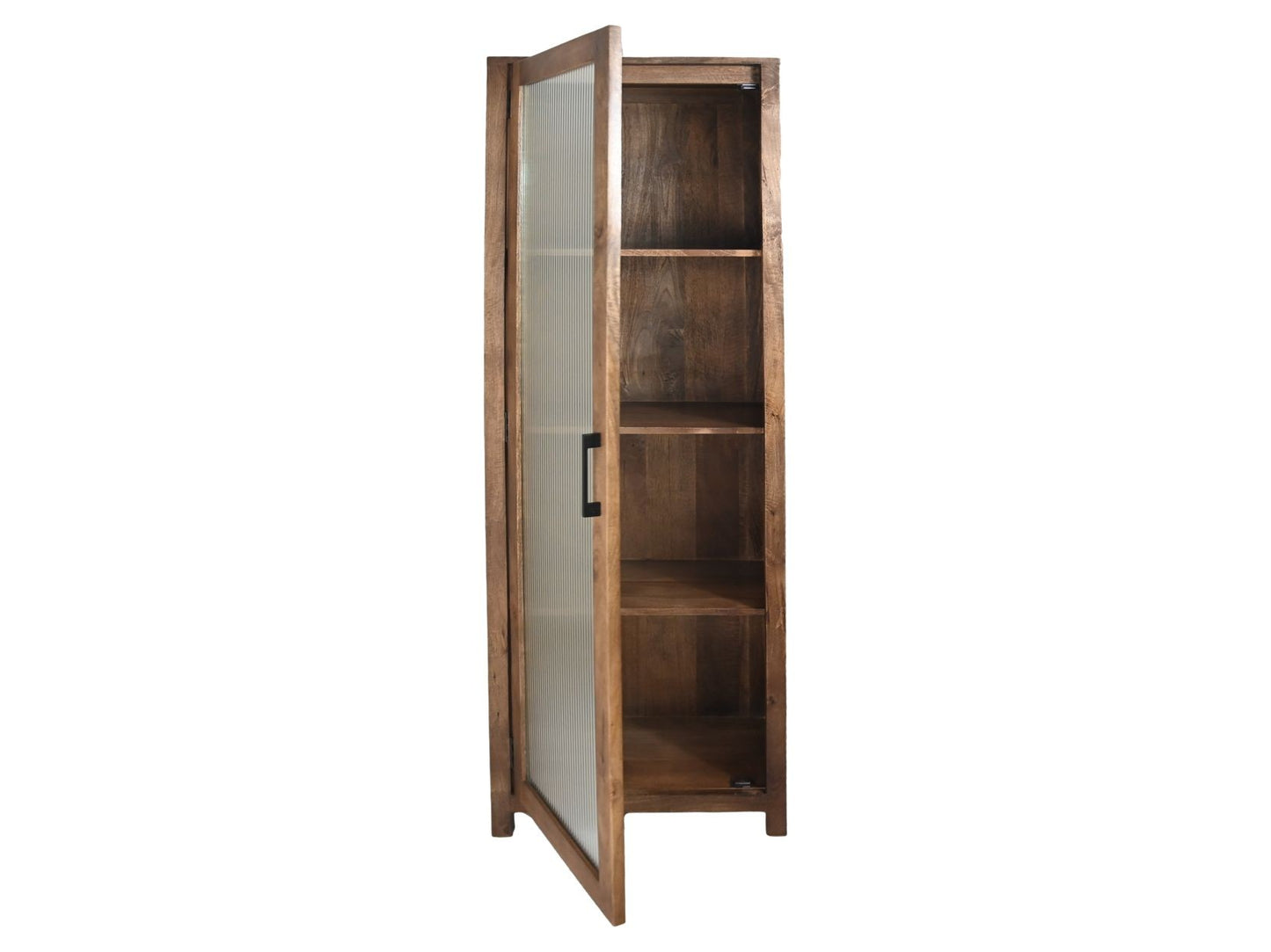 HSM Collection-Vitrinekast 1 Deur Links-60x40x180-Naturel-Mango/Glas
