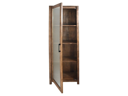 HSM Collection-Vitrinekast 1 Deur Links-60x40x180-Naturel-Mango/Glas