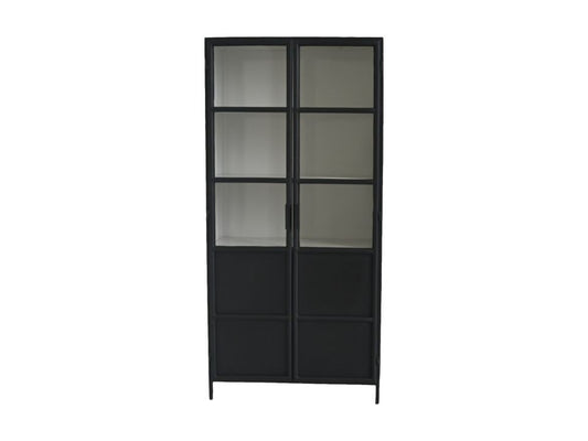 HSM Collection-Vitrinekast Bronx Hoog 2 Deur-90x40x190-Zwart/Grijs-Metaal