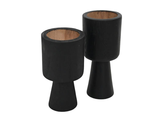 HSM Collection-Kaarsenhouder S/2-ø8x8x15/ø8x8x17-Zwart-Teak