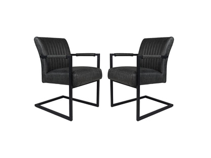 HSM Collection-Eetkamerstoel Texas Met Arm S/2-55x50x85-Grijs/Zwart-Leder/Metaal