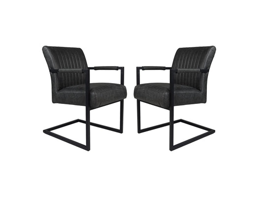 HSM Collection-Eetkamerstoel Texas Met Arm S/2-55x50x85-Grijs/Zwart-Leder/Metaal