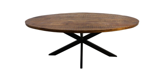 HSM Collection-Ovale Eettafel Melbourne-160x90x76-Naturel/Zwart-Mango/Metaal