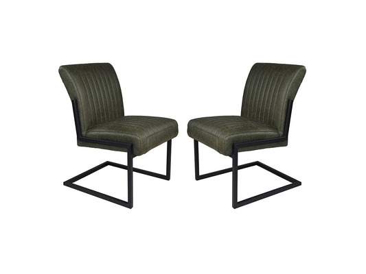 HSM Collection-Eetkamerstoel Texas S/2-55x50x85-Groen/Zwart-Leder/Metaal