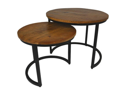 HSM Collection-Ronde Bijzettafel Ronin S/2-ø60x45 / ø45x40-Bruin/Zwart-Mango/Metaal