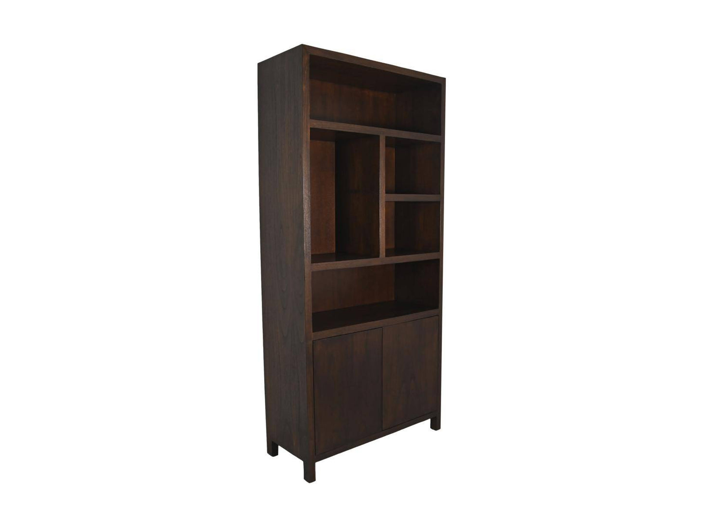 HSM Collection-Wandkast Met 5 Vakken R-100x42x215-Bruin-Teak Fineer