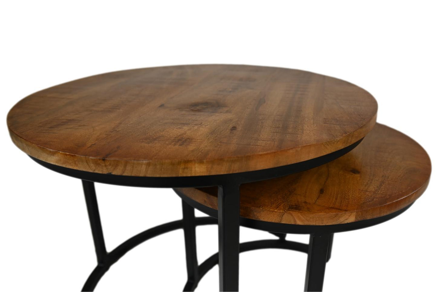 HSM Collection-Ronde Bijzettafel Ronin S/2-ø70x46 / ø55x40-Bruin/Zwart-Mango/Metaal