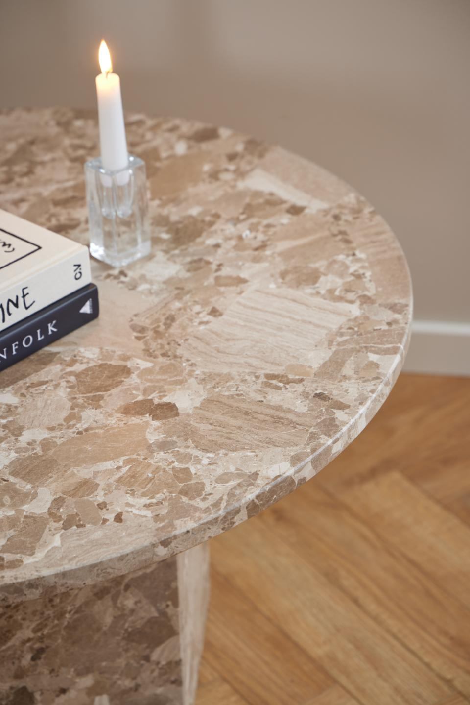 HSM Collection-Ronde Salontafel Sofia-ø80x32-Wit-Travertine