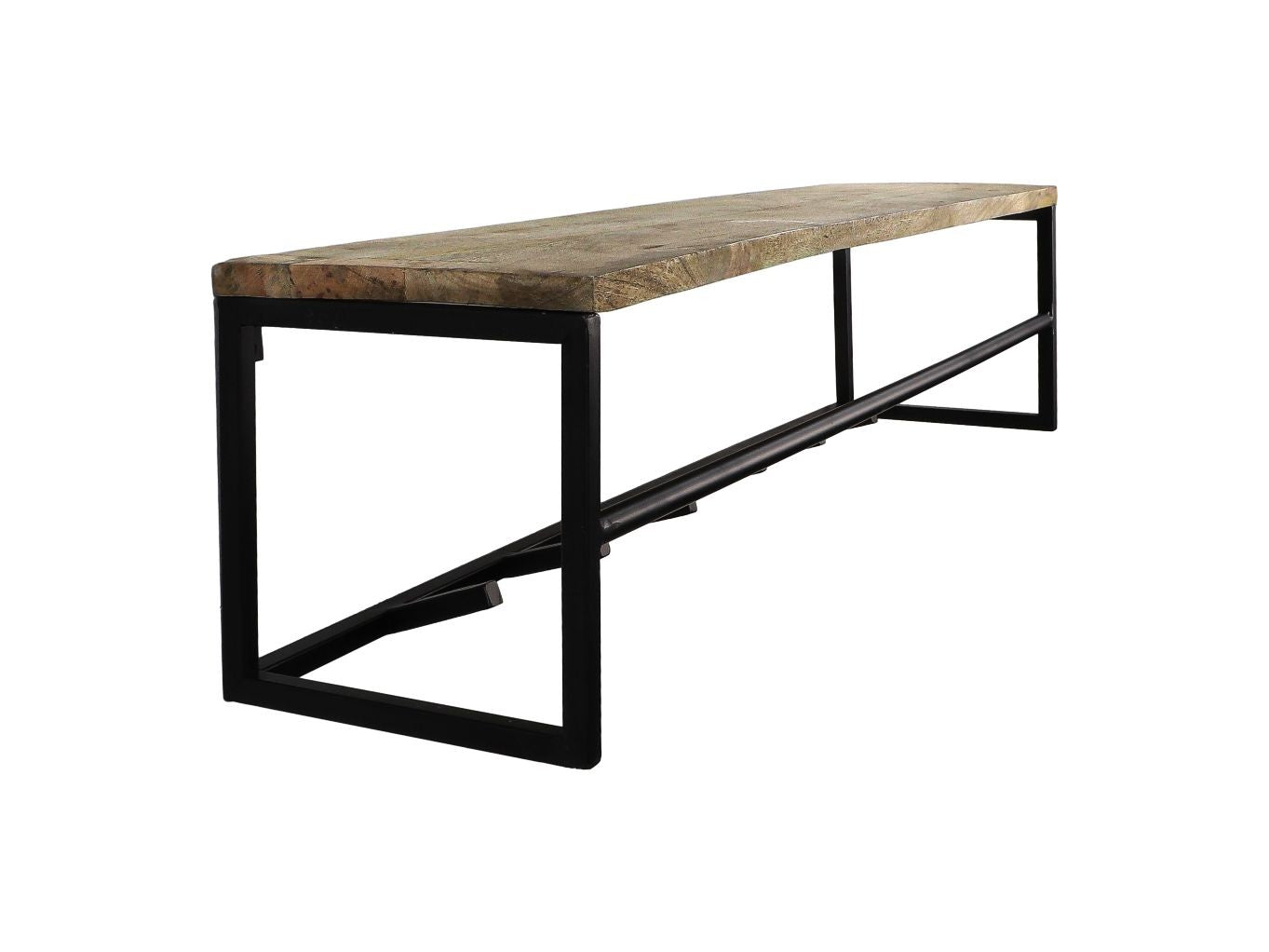 HSM Collection-Wandkapstok 6 Haken Met Plank-100x22x22-Naturel/Zwart-Mango/Metaal