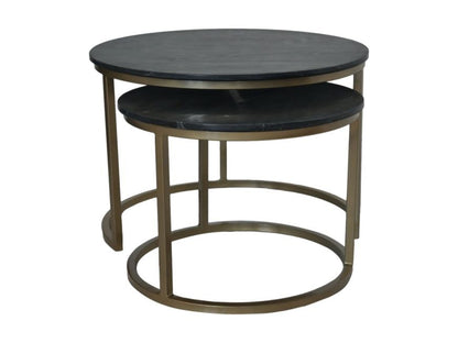 HSM Collection-Ronde Bijzettafel Ronin S/2-ø70x47/ø55x41-Zwart/Goud-Marmer/Metaal