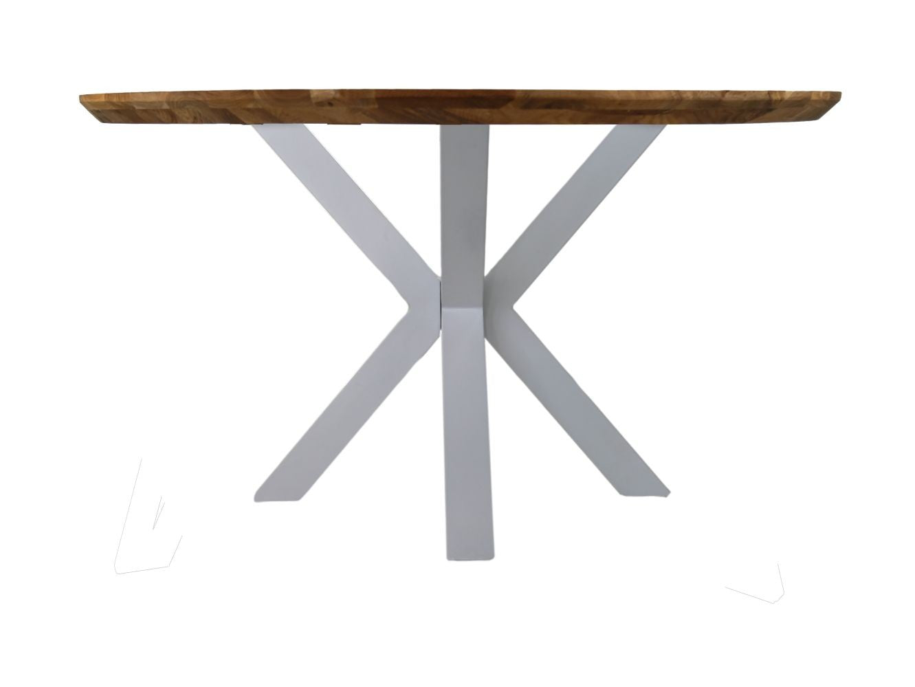 HSM Collection-Ronde Eettafel Fishbone-130x130x76-Naturel/Wit-Eiken/Metaal