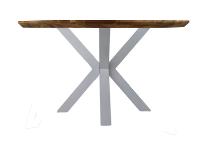 HSM Collection-Ronde Eettafel Fishbone-130x130x76-Naturel/Wit-Eiken/Metaal
